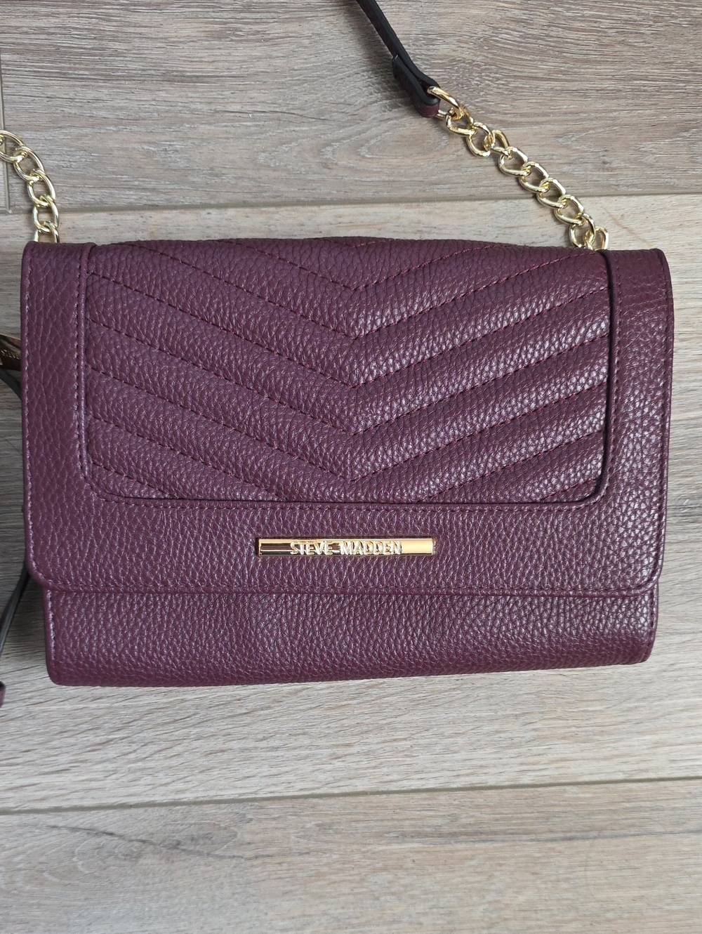 Steve Madden Burgundy Quilted Chevron Chain Crossbody